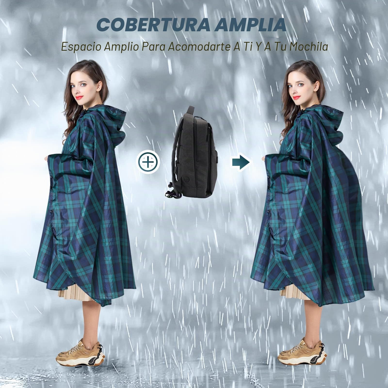 SOPPY Poncho de lluvia ligero impermeable para mujeres y hombres, resistente al viento, reutilizable, Ripstop, transpirable, con capucha, para actividades al aire libre, de secado rápido, con capucha,