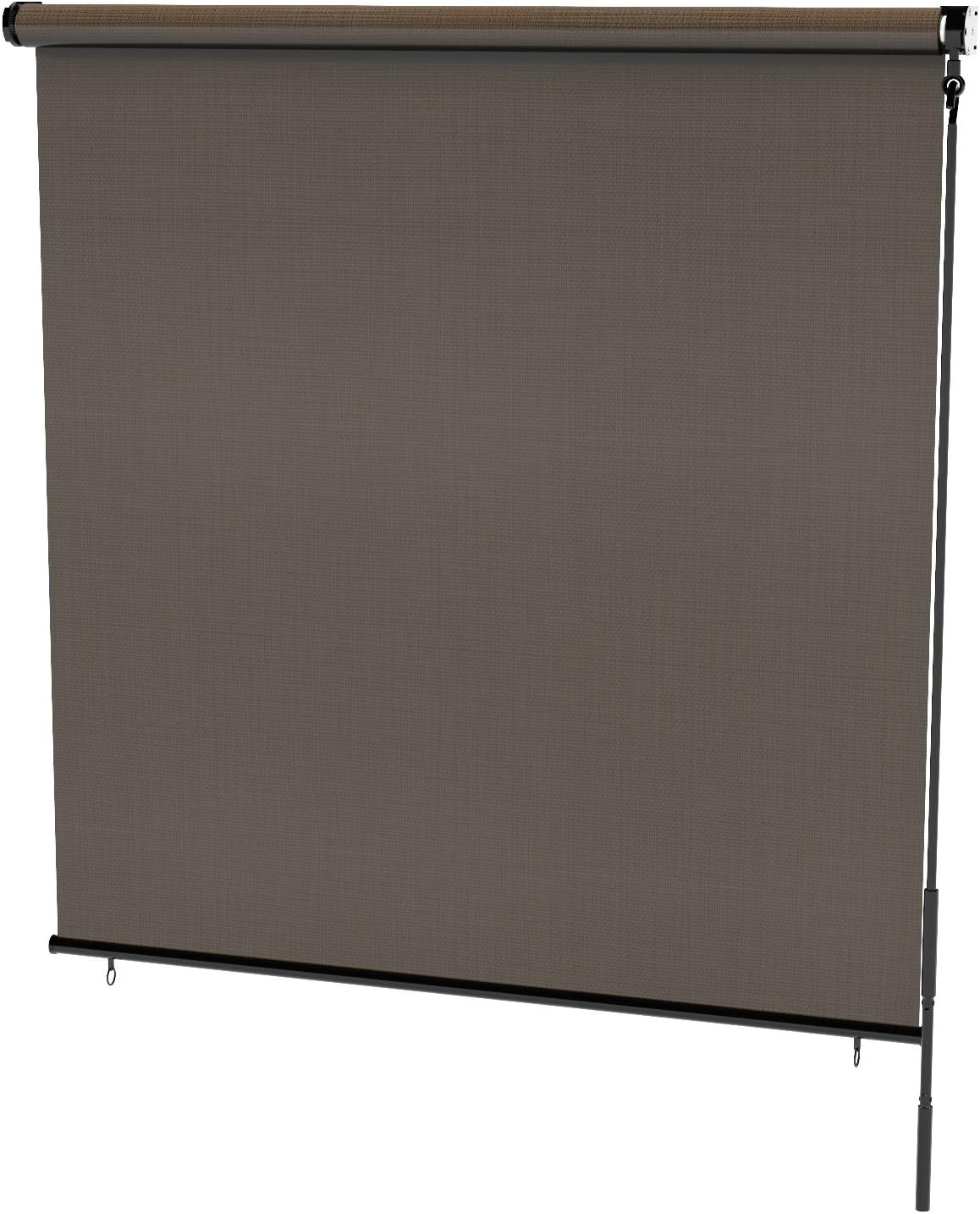 RADIANCE 0371696 Cordless Exterior Crank Operated Solar Shade, Coconut Brown, 96-Inch High by 72-Inch Wide