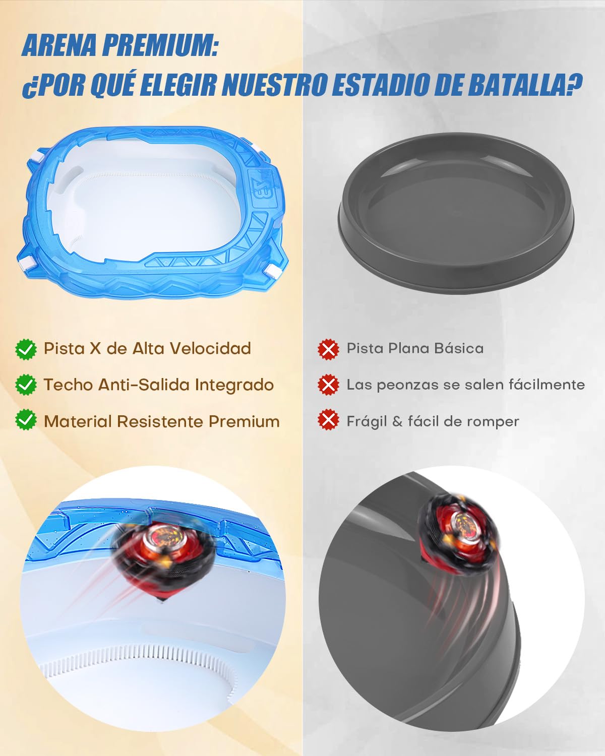 Kit de Inicio X Stadium – Arena con 6 Gyro Tops, 2 Lanzadores, Pista de Aceleración & Techo Protector. Regalo para Niños Desde 6 años