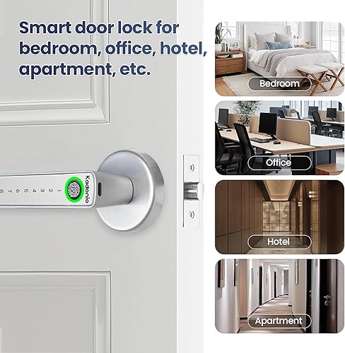 Miniatura 9 de Cerradura de puerta de huellas dactilares, perilla de puerta inteligente biométrica, cerradura de puerta inteligente de entrada sin llave con asa,