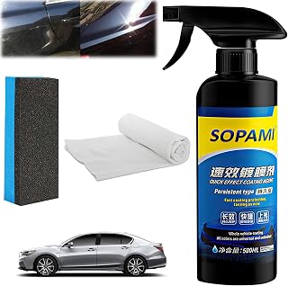 Sopami Car Coating Spray,Sopami Quick Effect Coating Agent,Sopami Car Scratch Wax Coating Spray, Sopami Oil Film Emulsion Glass Cleaner 17.6 oz (1pcs+Sponge+Cloth)