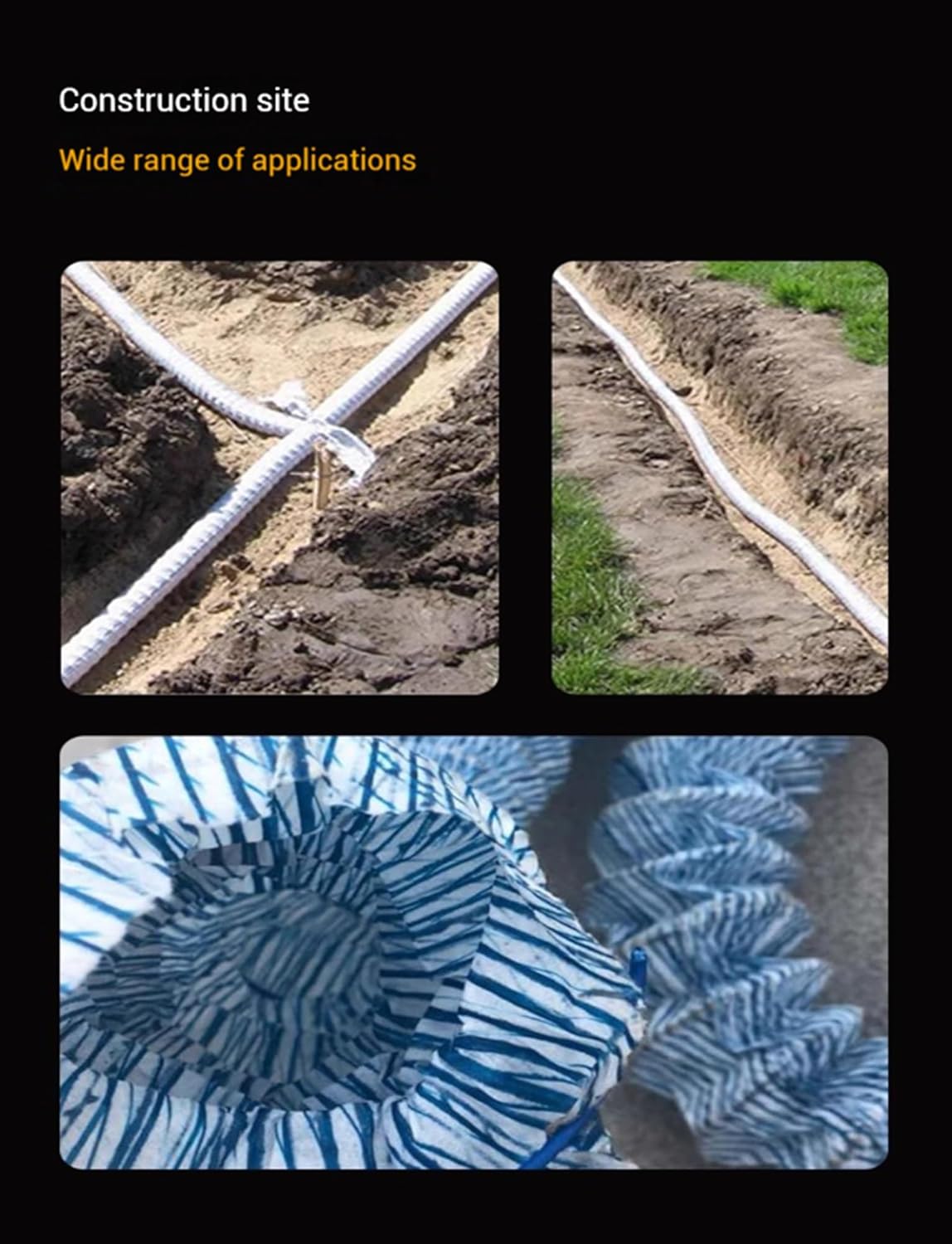 Flexible Perforated Drain Pipe - Soft Corrugated Water Infiltration Tube for Garden, Yard, Lawn & Landscaping - Underground Water Redirecting Solution (20cm/100cm)