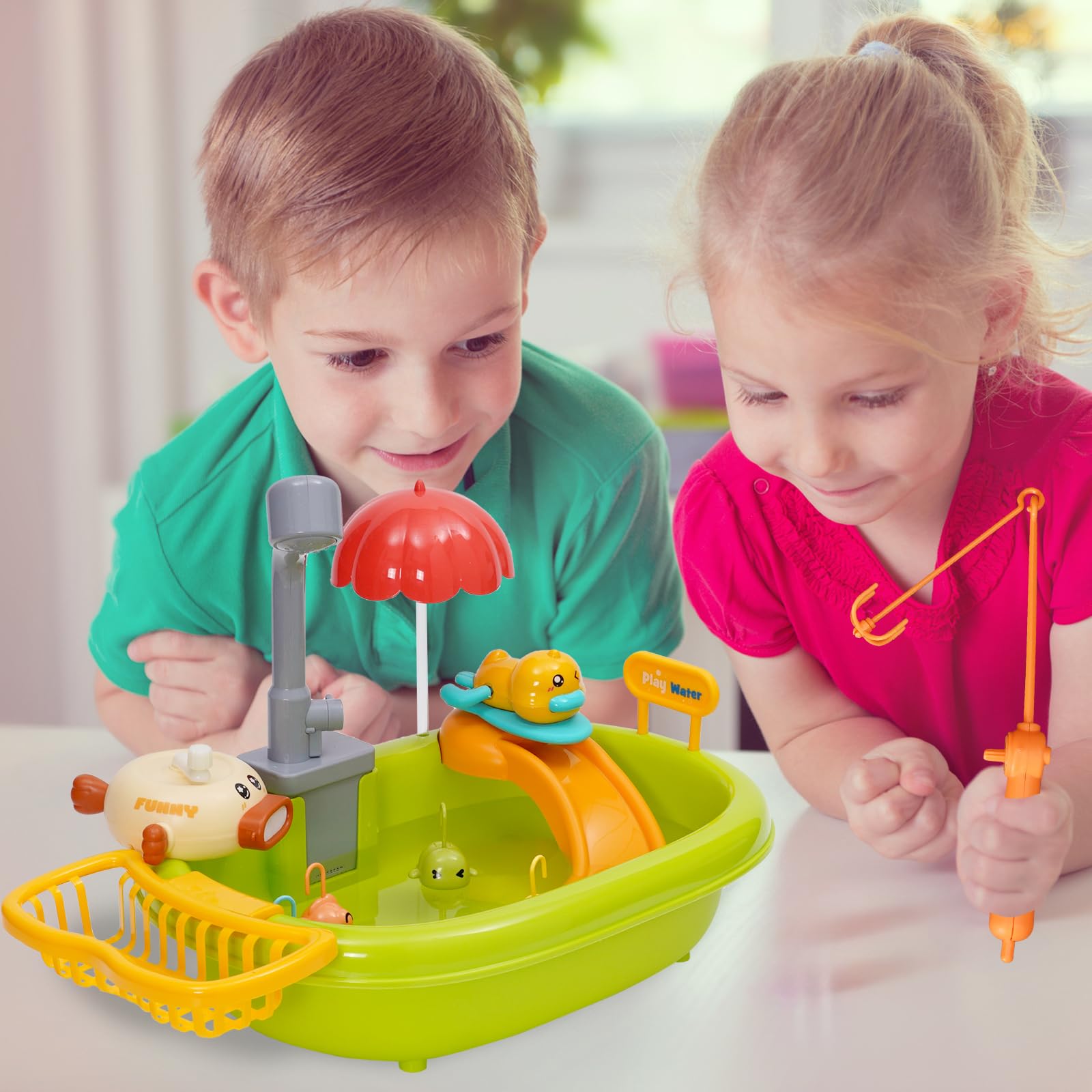 Spülbecken Spielzeug Kinder Spielspüle,kinderwaschbecken Küchenspüle Spielzeug Set Mit Angelspiel Schaummaschine,Wasserhahn Kinderküche Role Play Ab 3 Jahre