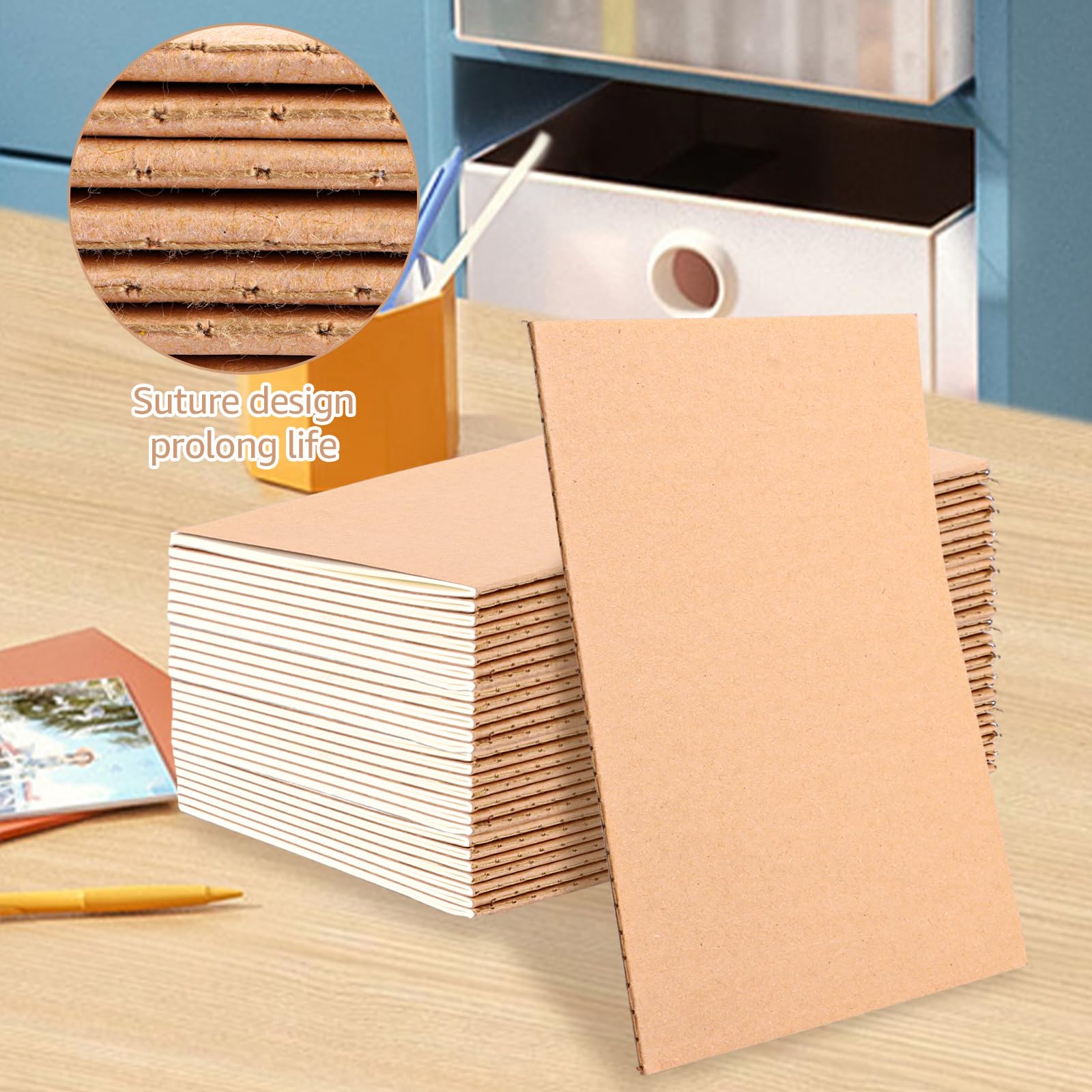 APACALI Carnet de Notes A5 30 Pcs 60 Pages Blanc avec Couverture Papier Kraft