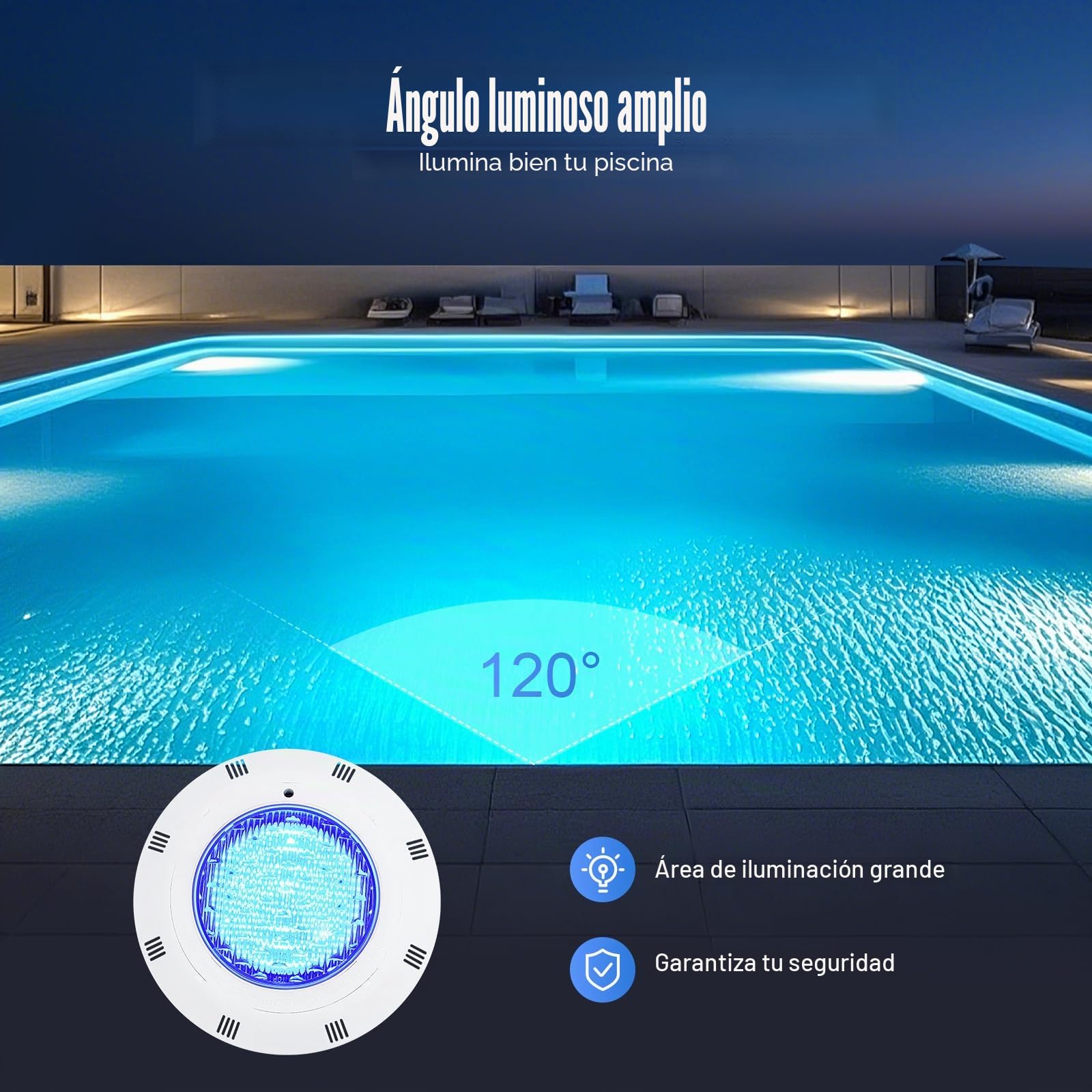 Foco LED subacuático RGB LED para piscina, con mando a distancia, ángulo de haz de 120°, IP68, resistente al agua