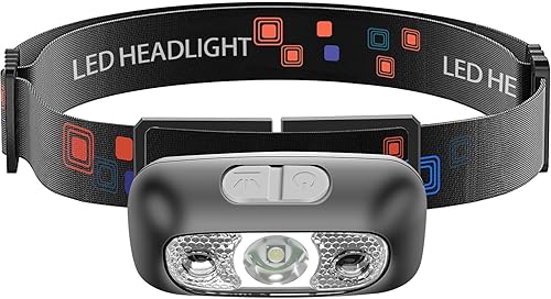 Linterna frontal, recargable USB-C, ajustable a 90 grados, linterna con sensor de movimiento, impermeable, ligera, 1.65 onzas, faros brillantes para