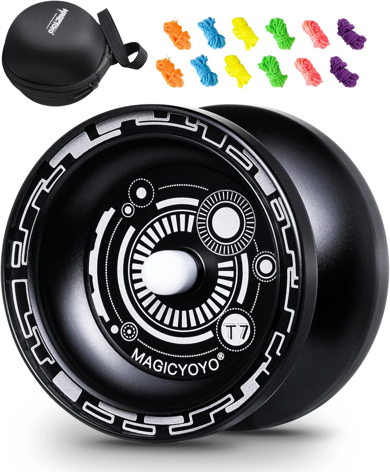MAGICYOYO T7 Responsive Yoyo for Kids, Professional Yoyo Aluminum Metal Yoyo for Beginner, String Trick Yoyo with Bag, 5 Yoyo Strings - Black