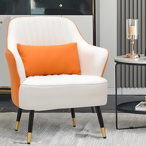 Miniatura 6 de Magshion Sillón de cuero sintético moderno de mediados de siglo con almohada lumbar, cojín de asiento grueso, capacidad de 550 libras, color blanco