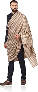 Pashtush Mens Woven Check Design Shawl, Extra-Fine Australian Merino Wool. Light Weight, Soft Wool Handfeel