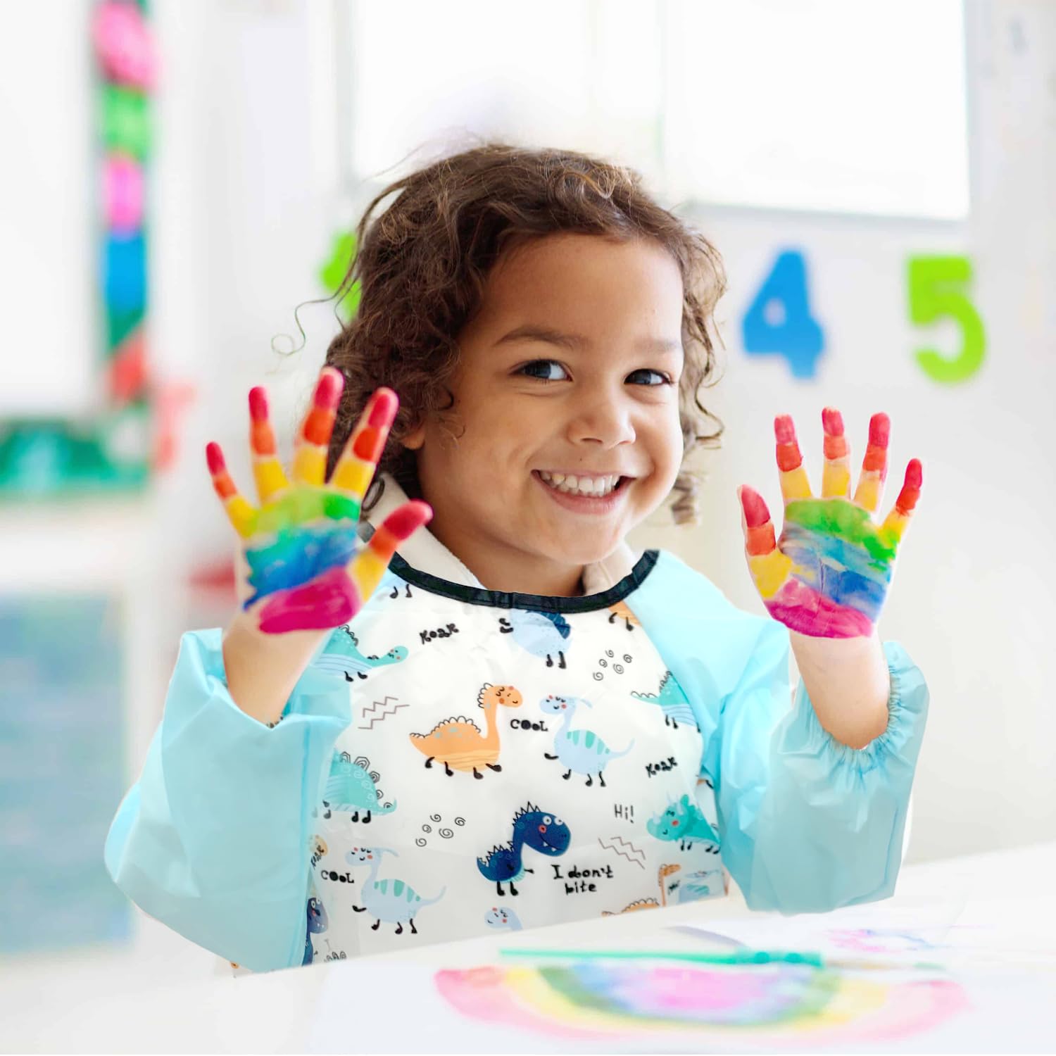 LECTNORE Kids Aprons for Painting Kids Art Smock Waterproof Painting Apron Long Sleeve for Children's Art Smock with Pockets for Cooking Eating(1pc-Age 3-8) - Image 4