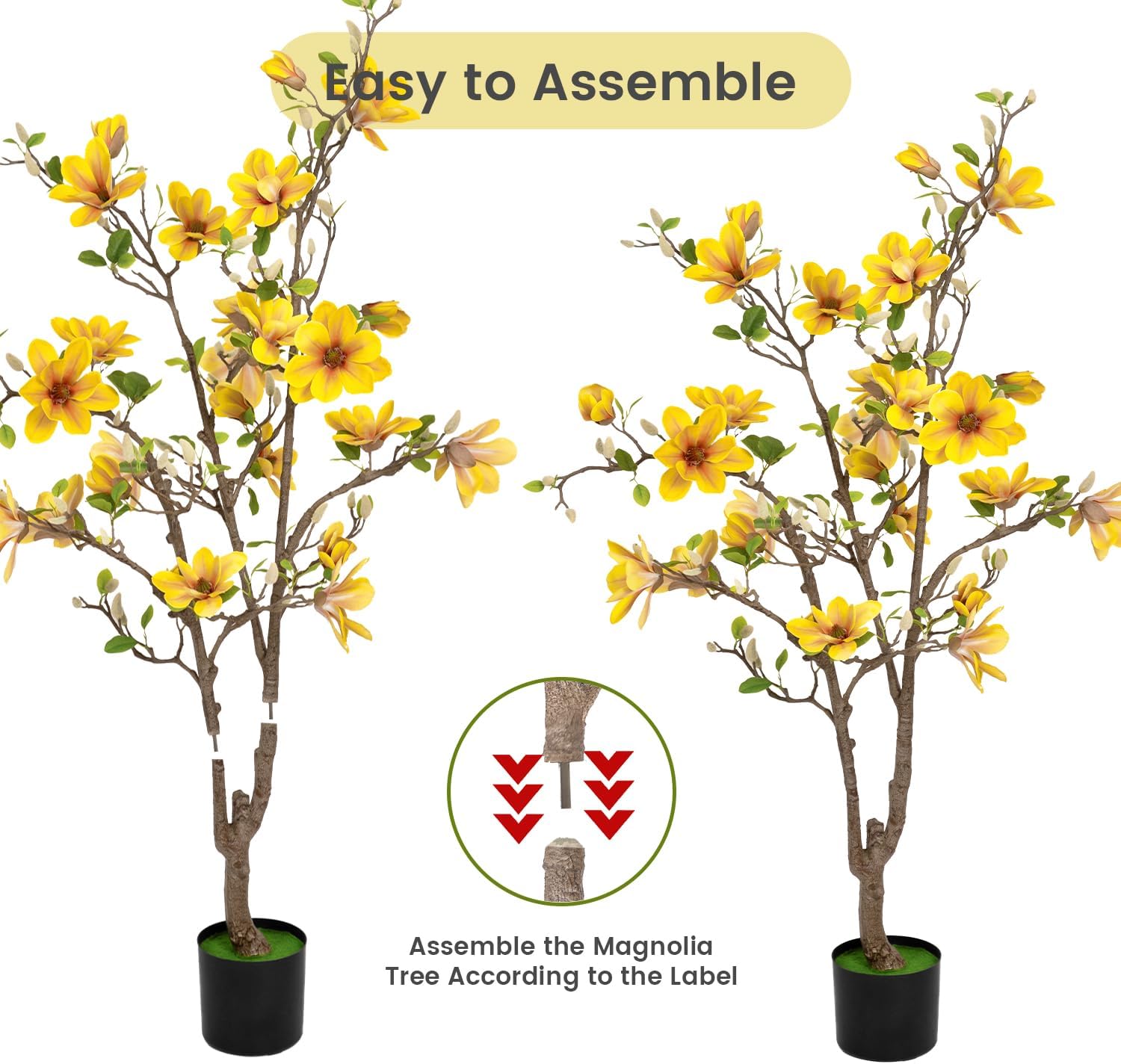 Artificial Magnolia Tree 4.9 ft - with 27 Pcs Yellow Flowers Artificial - Tall Artificial Plants Indoor, Faux Indoor Plants Perfect Potted Magnolia Flower Decor for Living Room, Stairs, Shop, Porch - Image 4