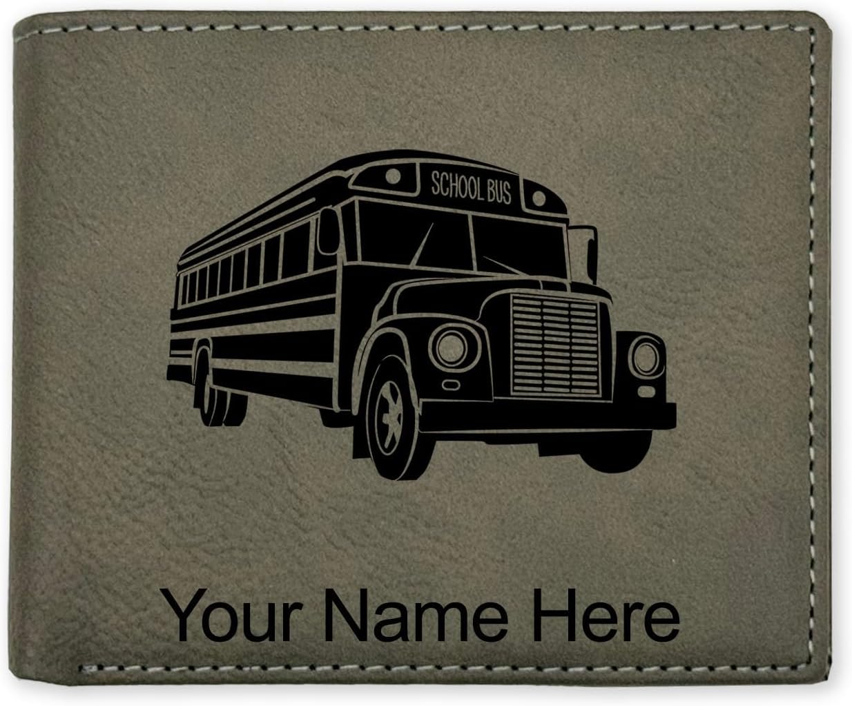LaserGram Faux Leather Bi-Fold Wallet, School Bus, Personalized Engraving Included (Carbon Fiber Red)