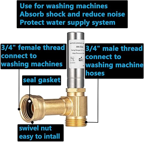 Miniatura 9 de Paquete de 2 pararrayos de martillo de agua, lavadora 34 absorbe golpes y reduce el ruido, lavadora de lavandería, válvula de golpeo, manguera de