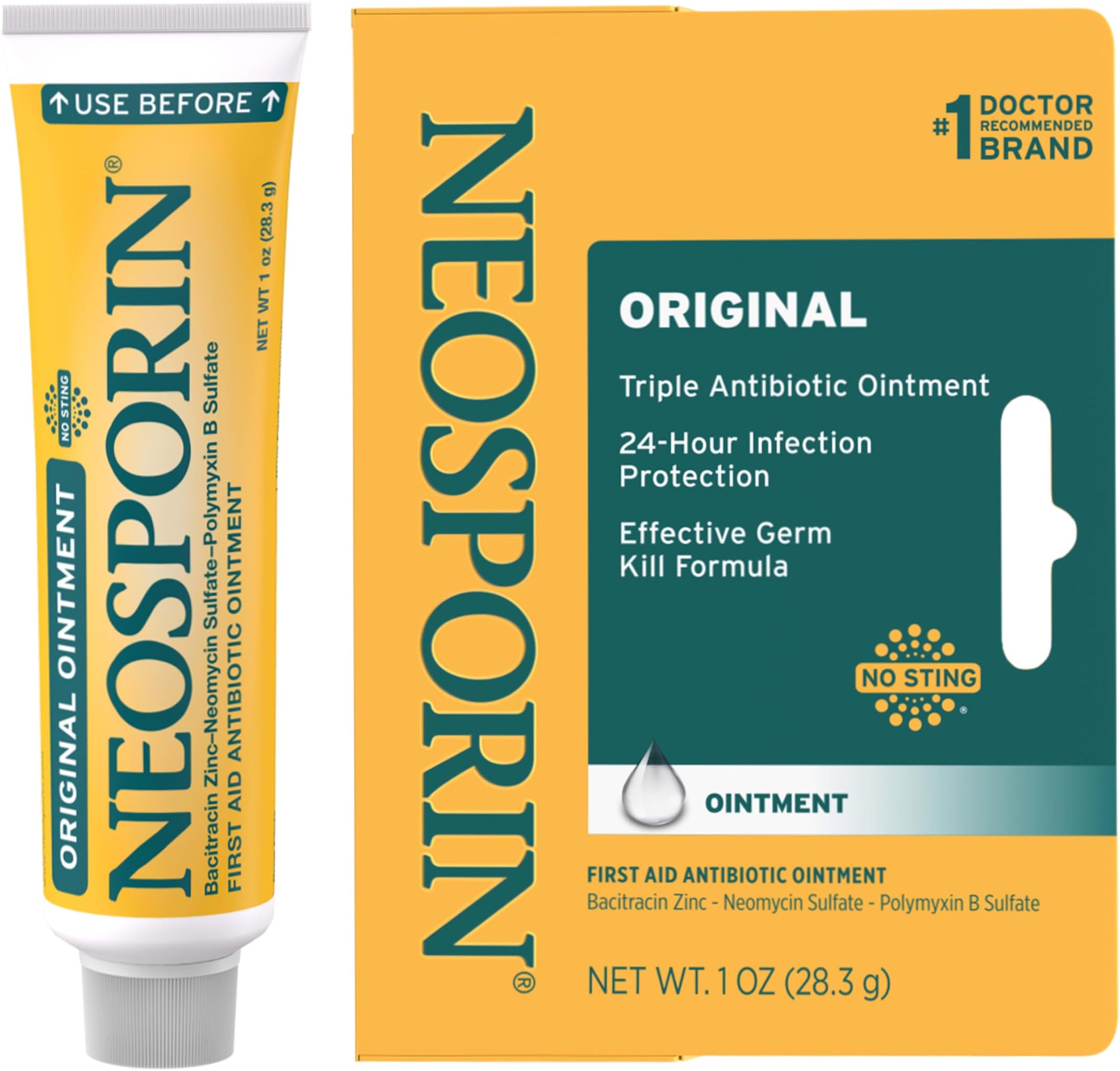 Neosporin Original First Aid Antibiotic Ointment for Wounds, Infection Protection Treatment, Germ-Killing Formula, Helps Minimize Appearance Of Scars for Minor Cuts, Scrapes, Burns, 1 Oz
