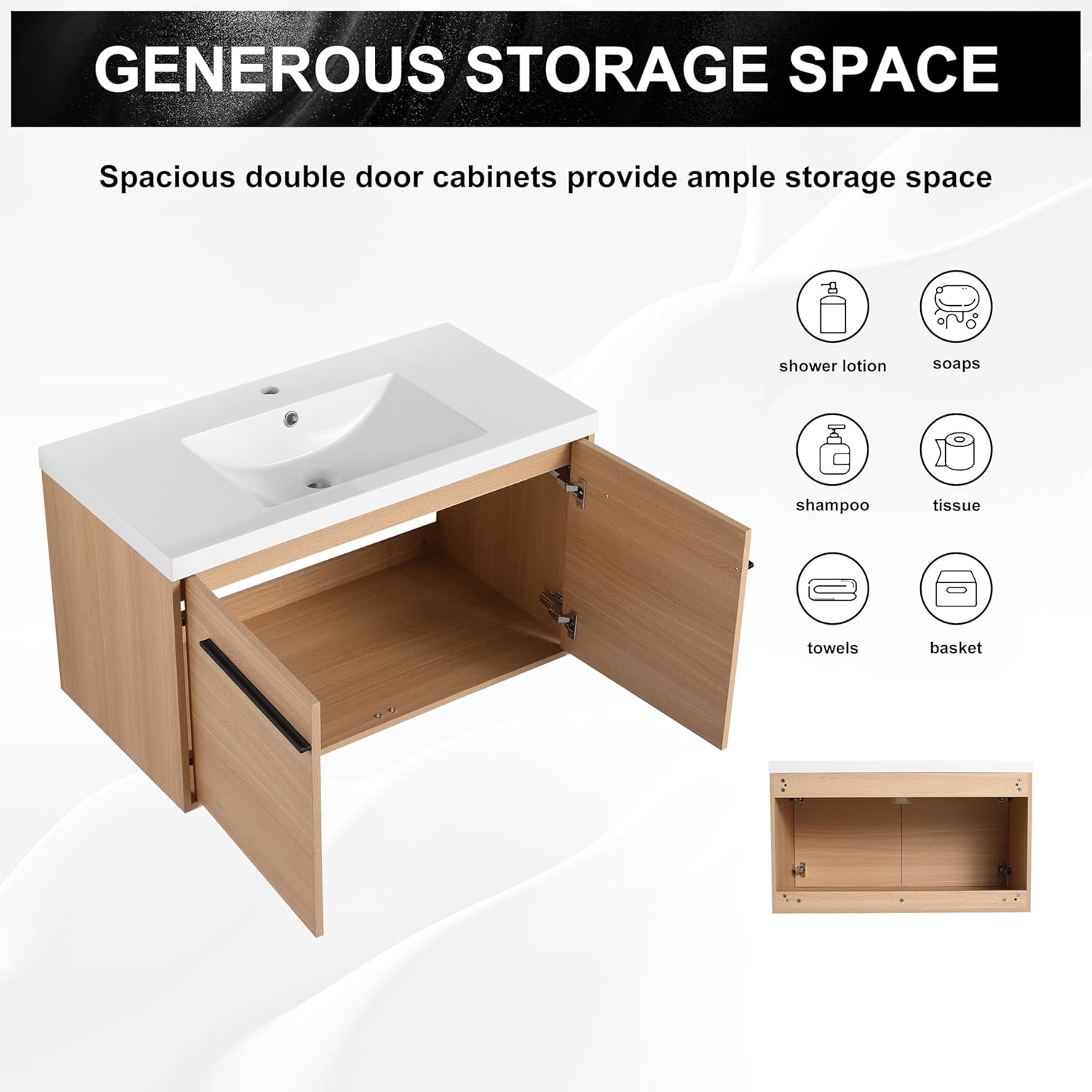 36" Bathroom Vanity with Sink, 36 Inch Floating Bathroom Vanity, Modern Single Sink Vanity Combo,Brown Wall Mounted Cabinet Set