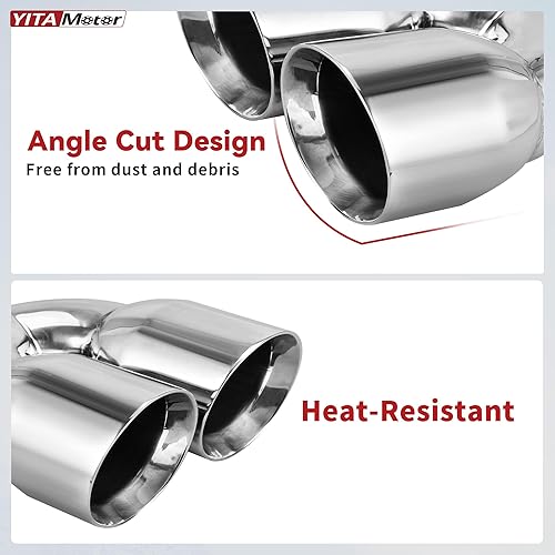 Miniatura 5 de YITAMOTOR Punta de escape doble de 2.5 pulgadas, entrada de 2.5 pulgadas, salida doble de 3.5 pulgadas, punta de escape de acero inoxidable de 9.5