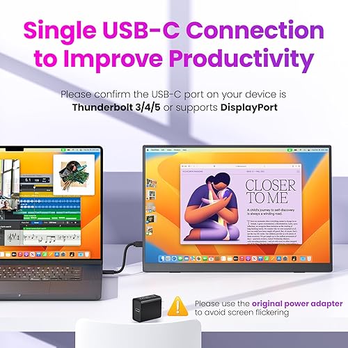 Miniatura 3 de Monitor portátil de 16 pulgadas 2K QHD 2560X1600 100% sRGB 100Hz IPS HDR HDMI USB-C Monitor de viaje para laptop, MacBook, PC, Surface PS5 Xbox,