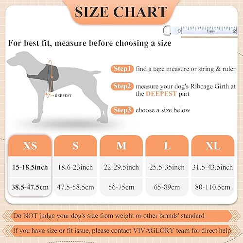 Miniatura 6 de VIVAGLORY Chaleco de servicio para perro, arnés de seguridad para perro sin tirones con asa acolchada y clip para correa, chaleco reflectante