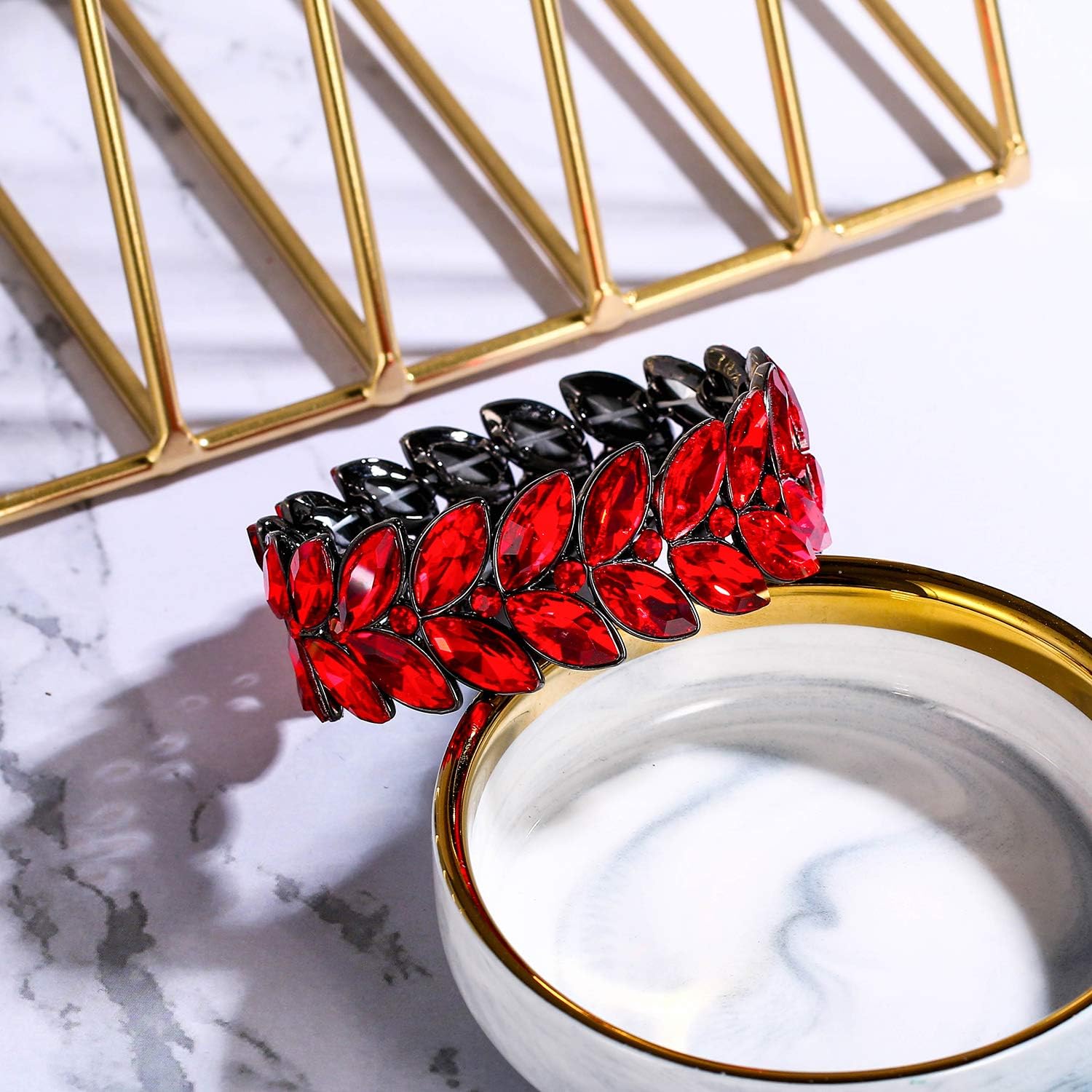 BriLove Women's Wedding Bridal Crystal Marquise Rhinestone Beaded Stretch Bangle Bracelet - Image 5