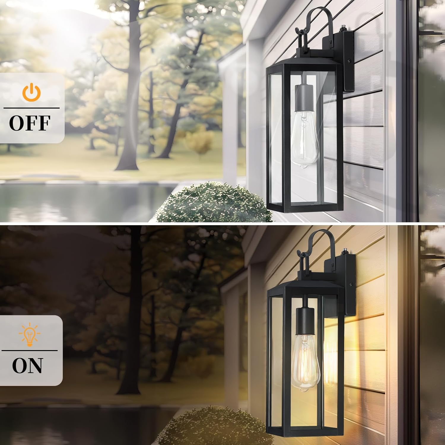 16'' large dusk to dawn outdoor lighting 2 packs, modern outdoor lanterns for porch, waterproof exterior light fixture wall sconces lamps, outside lights for house patio, garage, farmhouse, black black dusk to dawn sensor-2pcs