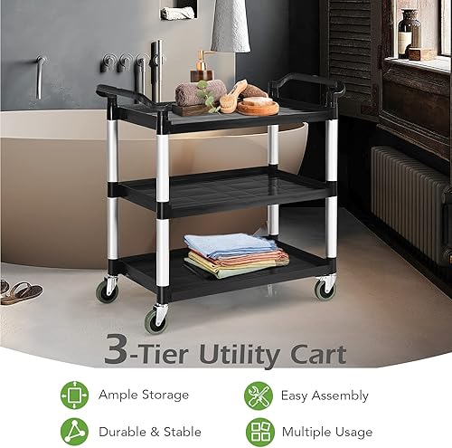 Miniatura 8 de Happytools - Carrito de servicio rodante con ruedas carrito utilitario resistente de 3 niveles con capacidad de carga de 495 libras carrito de