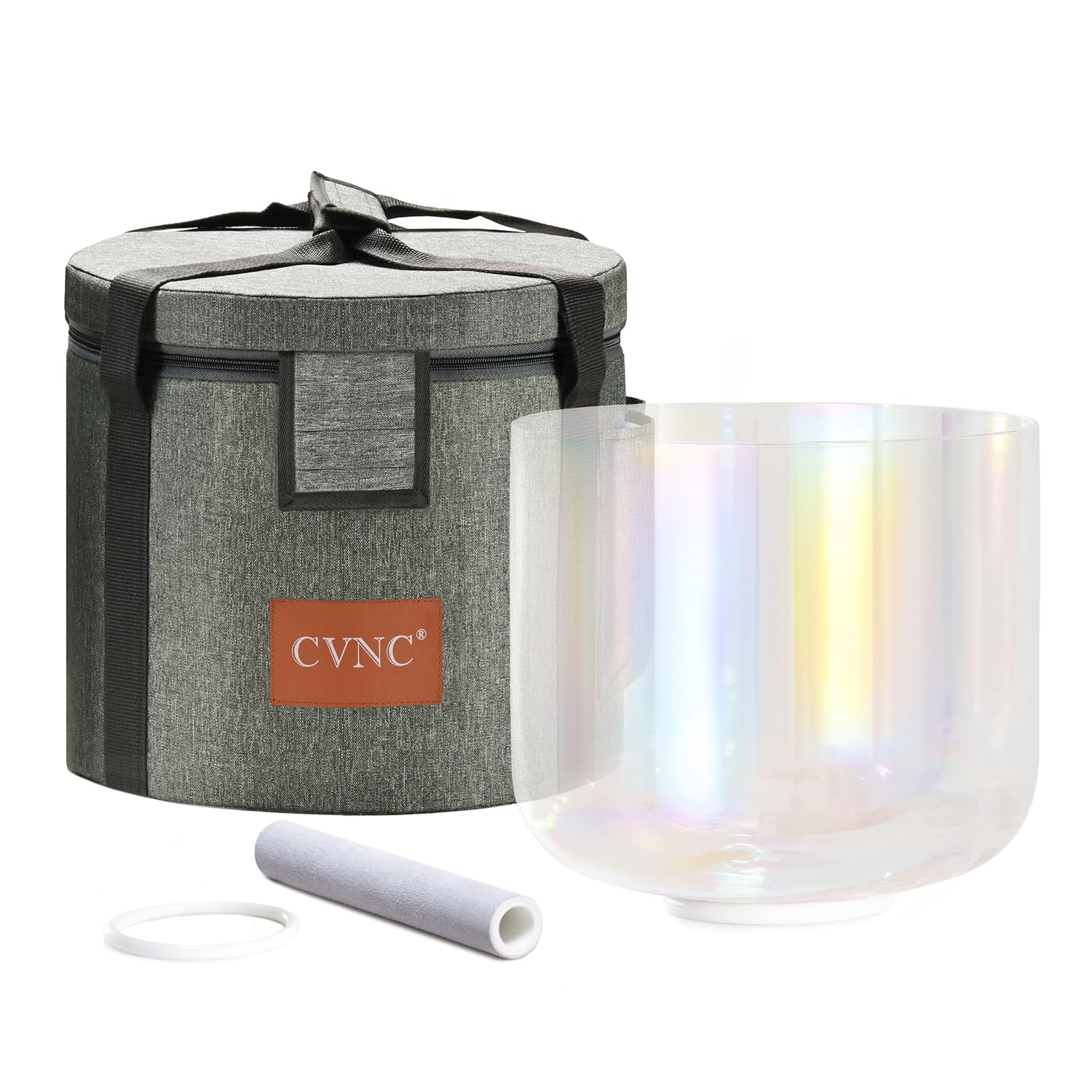 CVNC 432HZ 7 Inch C Note Root Chakra Clear with Cosmic Light Quartz Crystal Singing Bowl with Carry Case Bag for Sound Healing and Meditation