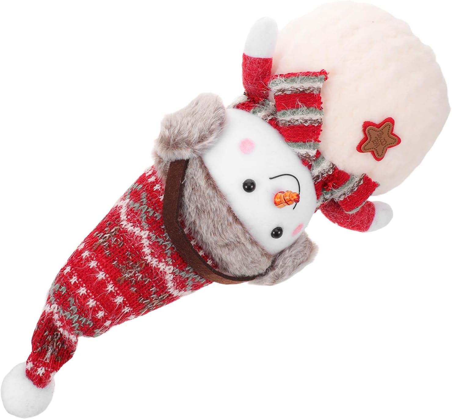 LOGOFUN 2PCS Christmas Snowman Decoration with Ear Muffs Holiday Tabletop Ornament for Fireplace Centerpiece Xmas Party Favor - Medium