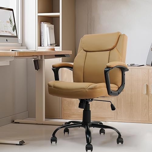 Miniatura 2 de CLATINA Silla de oficina marrón, sillas de computadora de cuero PU, sillas de oficina ejecutivas, silla giratoria de altura ajustable con tapicería