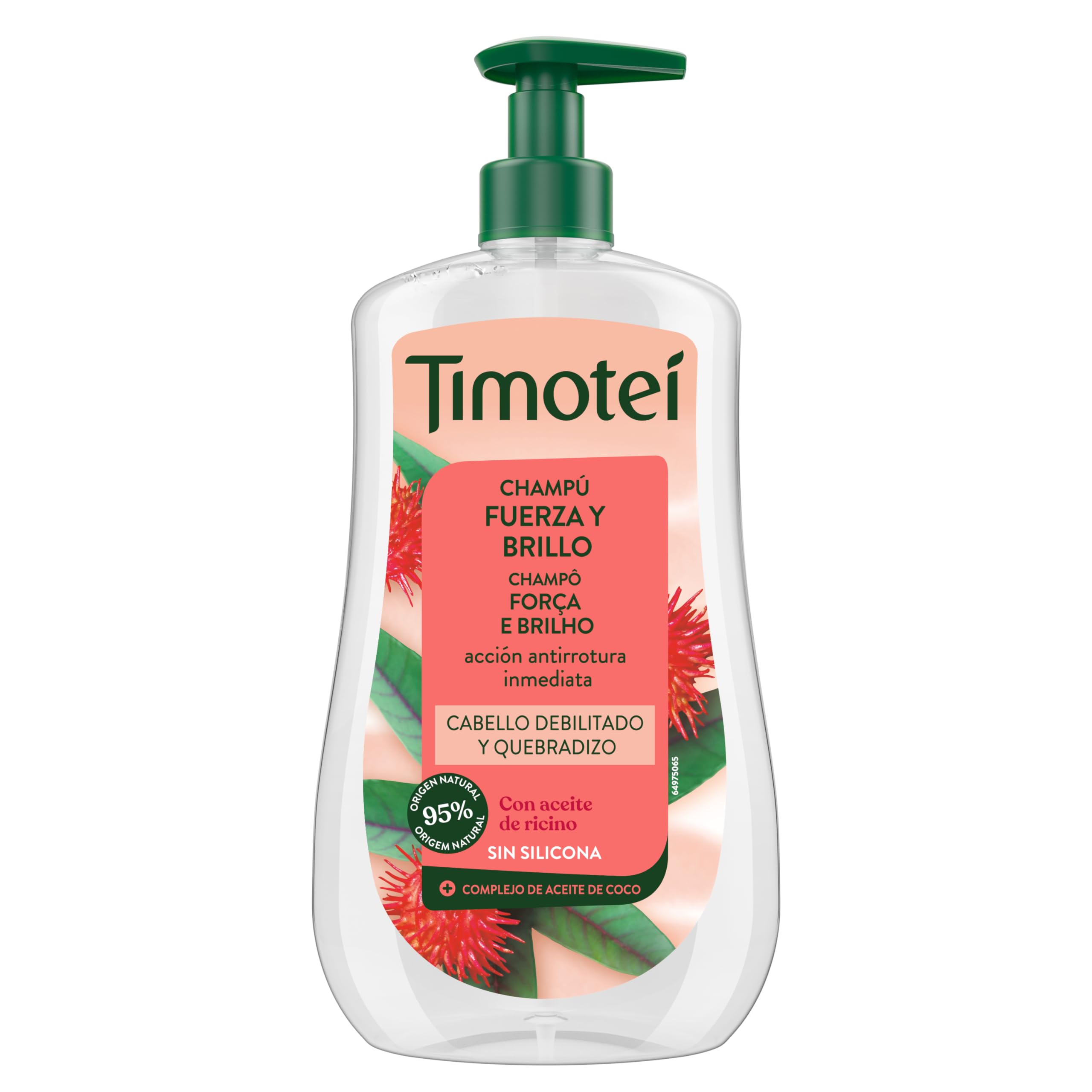 Timotei Champú Fuerza y Brillo 600ml| Acción Antirrotura Inmediata | Fortalece y Nutre | Con Aceite de Coco