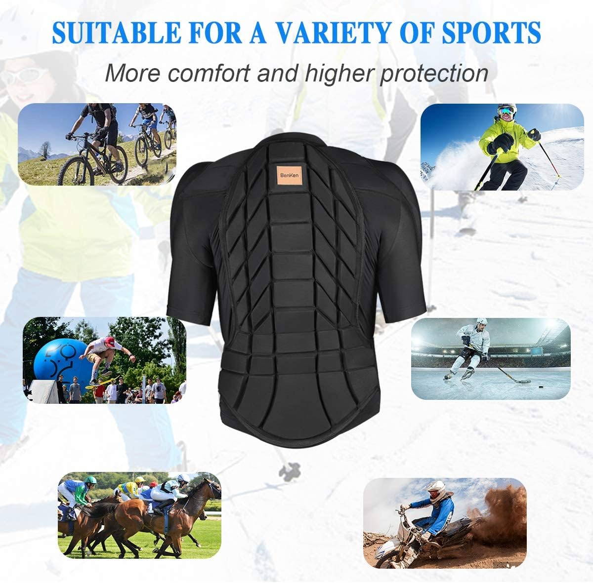 BenKen Men's Women's Professional Anti-Collision Sports Shirts, Protection of The Back, Motorcycle Protective Jacket for Skateboarding Skating Snowboarding Cycling - Image 7