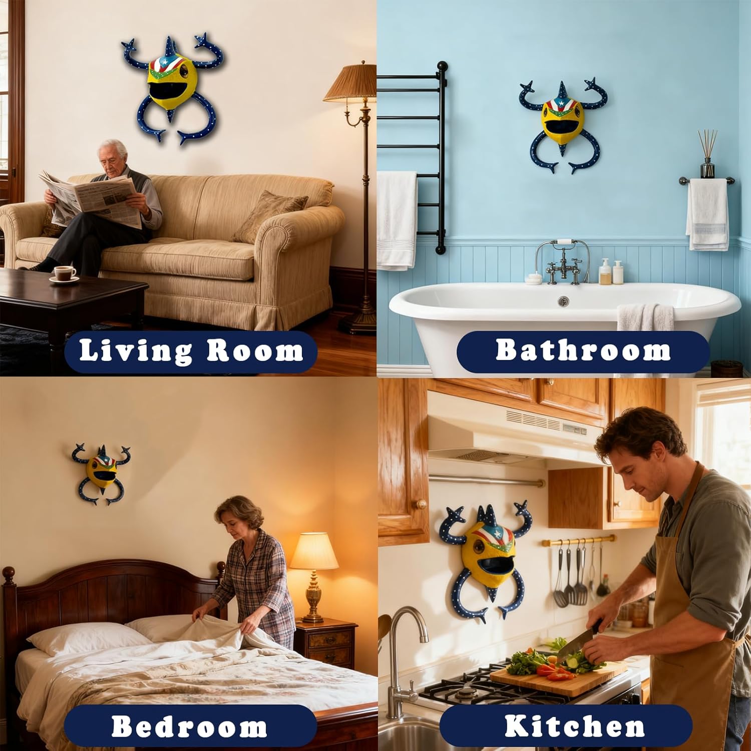 Puerto Rico Souvenirs, Vejigante Mask Wall Decor of Puerto Rico with LED Coqui Lamp, Vejigante Mask Coqui Frog Puerto Rican Art Decor, Idea Gifts for Boricua and Puerto Rican(Colorful-1)