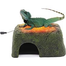 MECESOR Reptile Hide Cave with Heated Basking Platform, Resin Habitat Decor