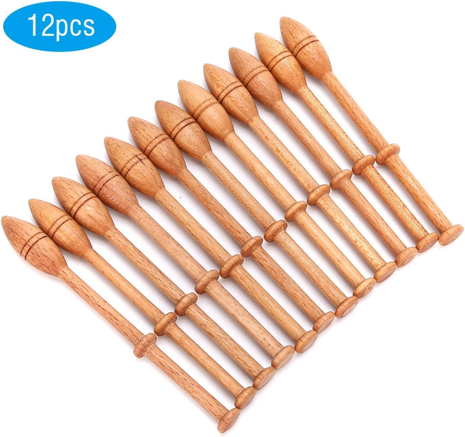 Oumefar 12pcs Lace Bobbin Wooden Lace Bobbin Antique Vintage French Craft Turned Wood Weaving Tools Wooden Spools Home