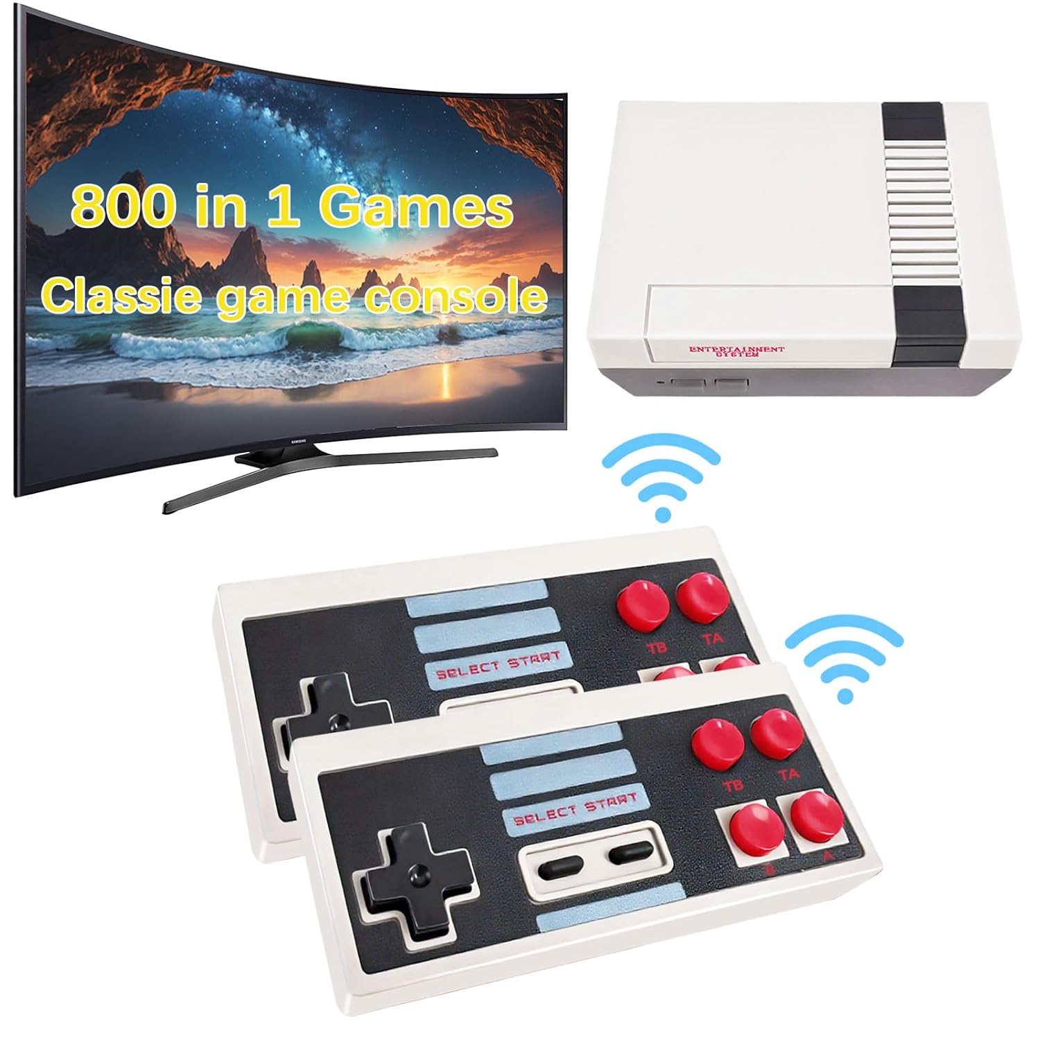 Classic Retro Game Console Built 820 Classic Video Games,Av Output Handheld Game System with Dual Wireless Controllers,Plug and Play.