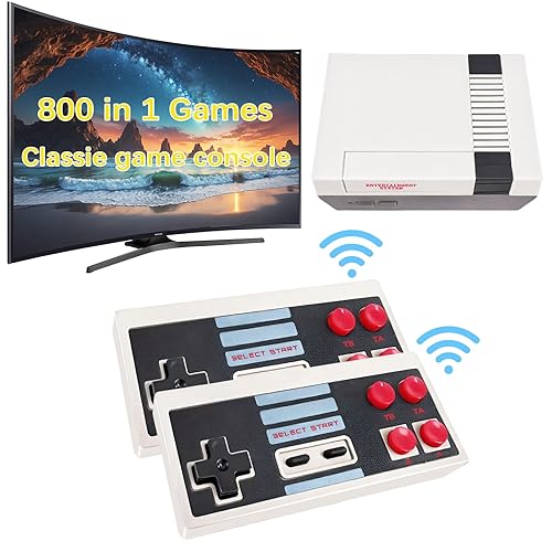 Classic Retro Game Console Built 820 Classic Video Games,Av Output Handheld Game System with Dual Wireless Controllers,Plug and Play.