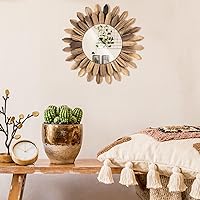 Vista 6 de Eorbow Espejo de pared decorativo, espejos bohemios pequeños de madera rústica de 12 pulgadas, espejos transparentes con rayos solares
