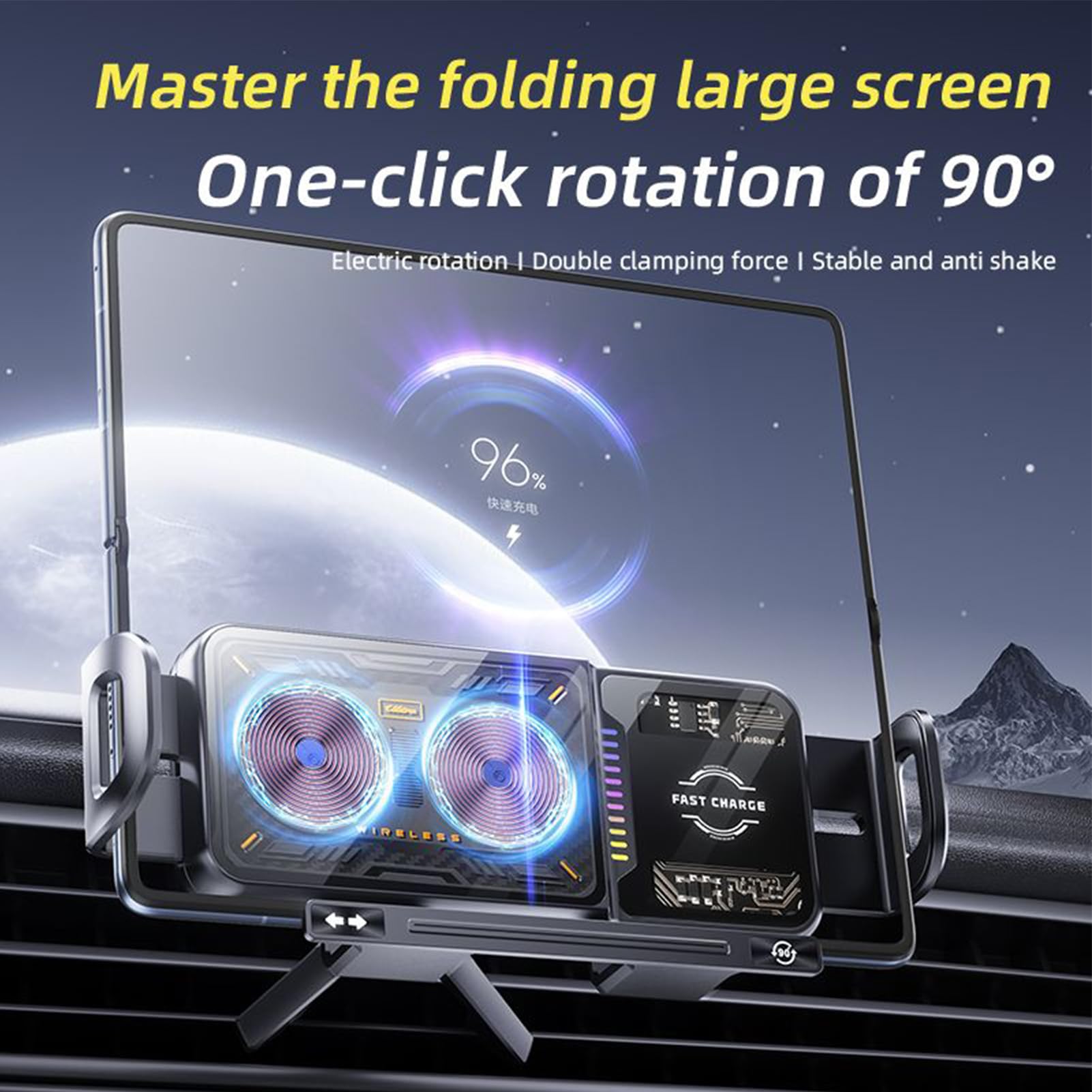 Caricatore Wireless per Telefono in Auto Supporto da 20W con Aggancio | Supporto per Telefono con Rotazione a 90 Gradi e Luce LED Per Presa D'Aria, Cruscotto, Parabrezza E Viaggi Strada