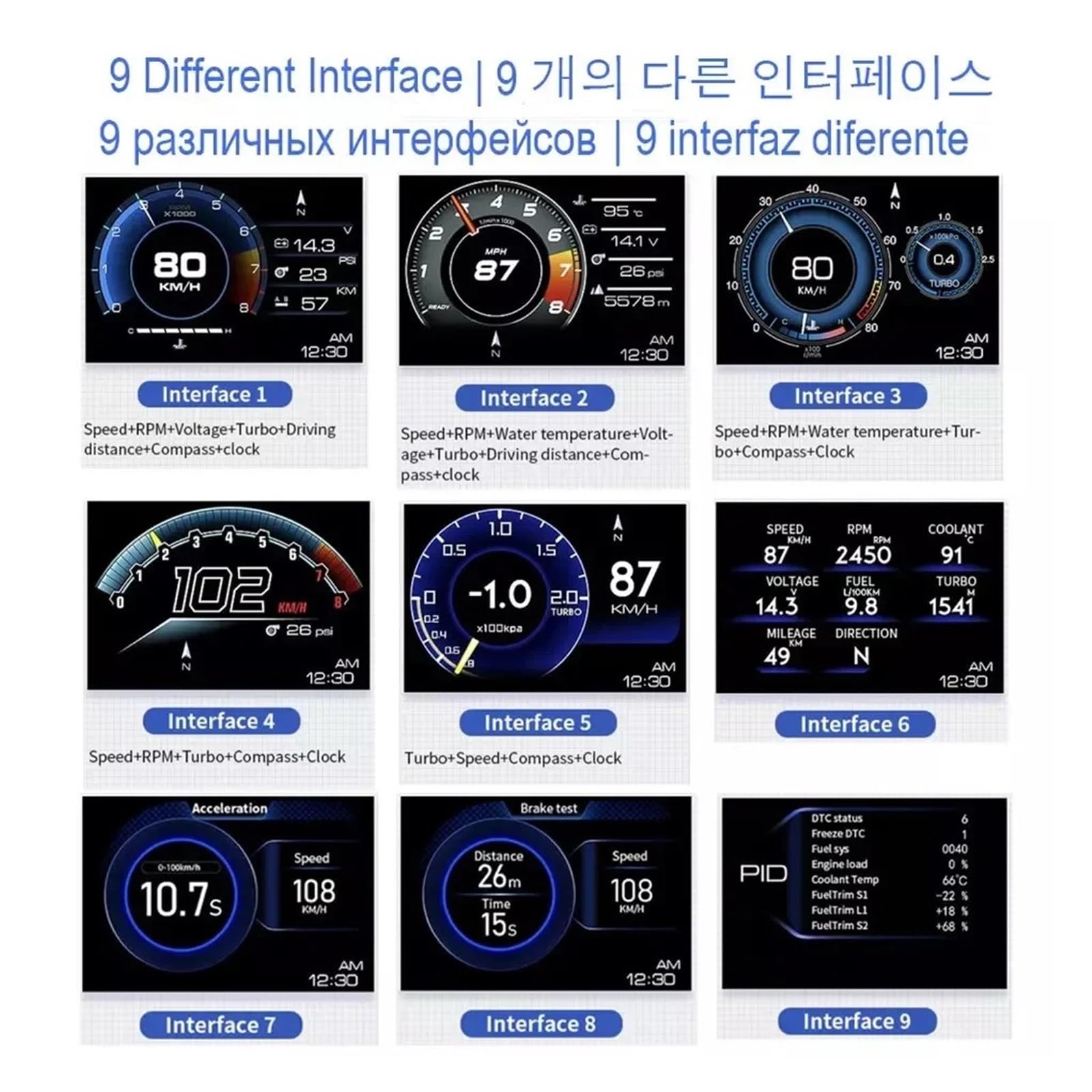 A501 Gauge Head Up Display OBD2 Smart Auto HUD Digitaler Kilometerzähler Sicherheitsalarm Turbo Wasser- Und Öltemperatur Drehzahlmesser Auto Meter Multifunktionsinstrument