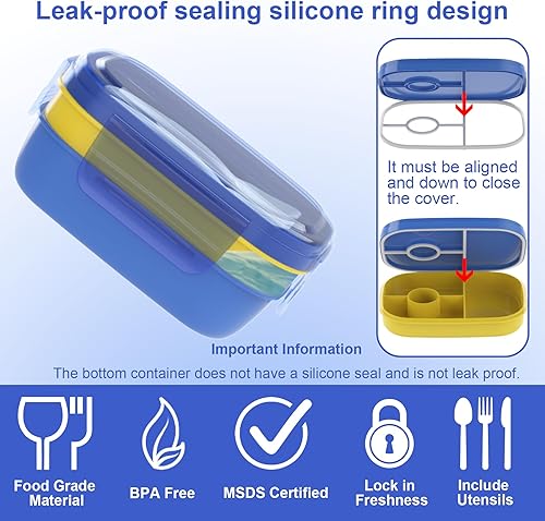 Miniatura 3 de JBGOYON® Blue Bento Lunch Box Set - 3 Stackable Containers for Adults and Kids - Includes Lunch Bag, Leak-Proof and BPA-Free - Built-in Utensil Set