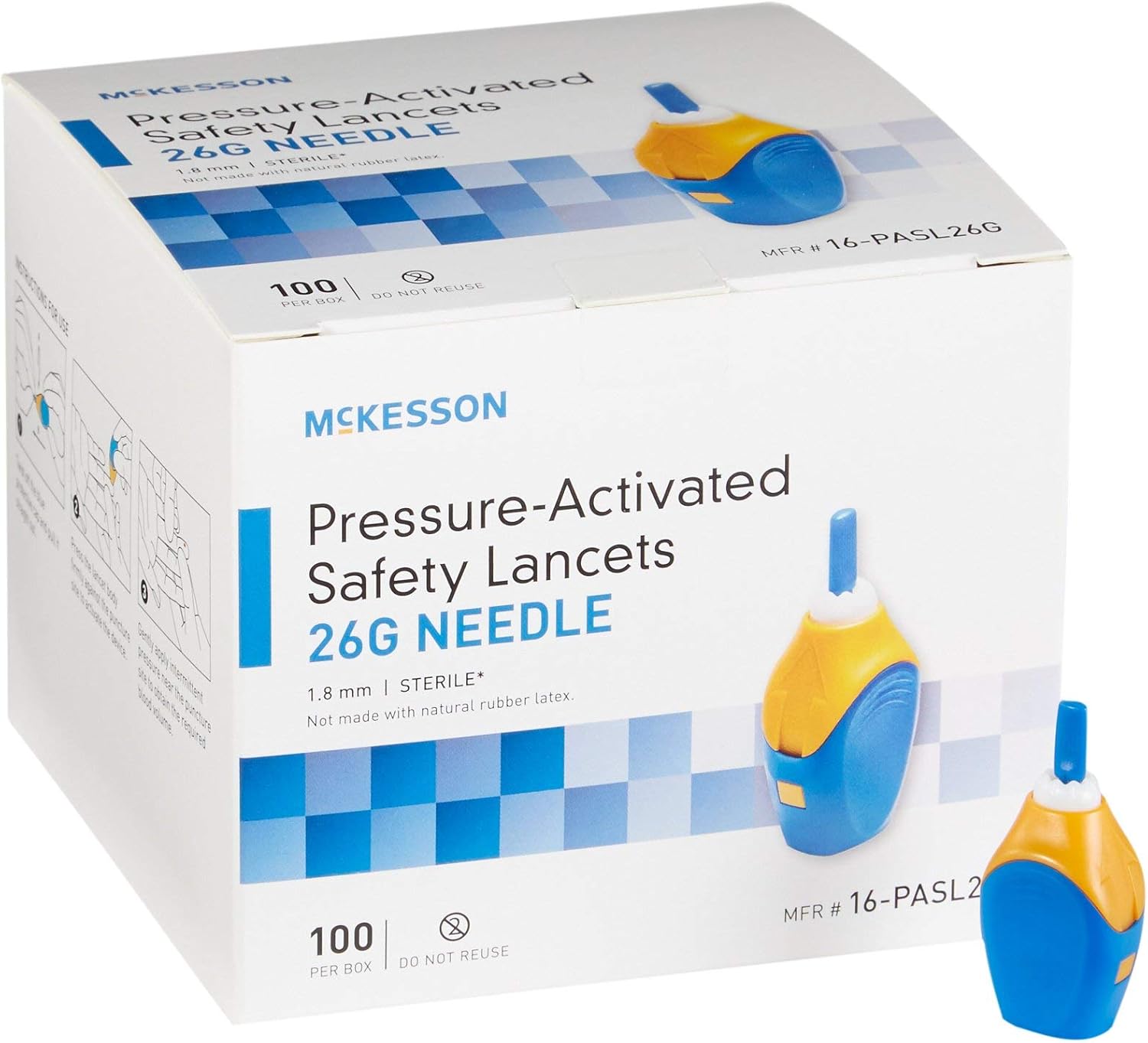 McKesson Safety Lancets, Sterile, Pressure-Activated, 26 Gauge Needle, 1.8 mm, 100 Count, 20 Packs, 2000 Total