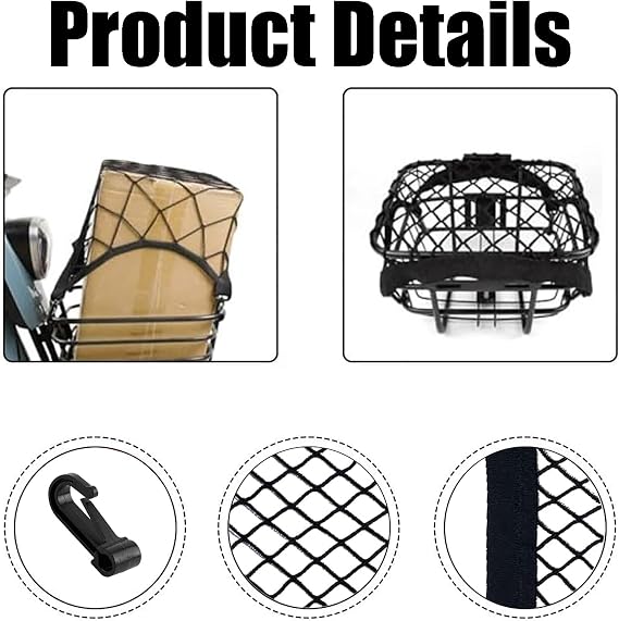Motorcycle Cargo Net,Cargo Net with 4 Hooks Elastic Bungee Mesh Netting for Motorcycle Helmet Luggage Storage Motorbike Bike Roof Rack Car Van Campervan Cargos Safety Nets Organiser
