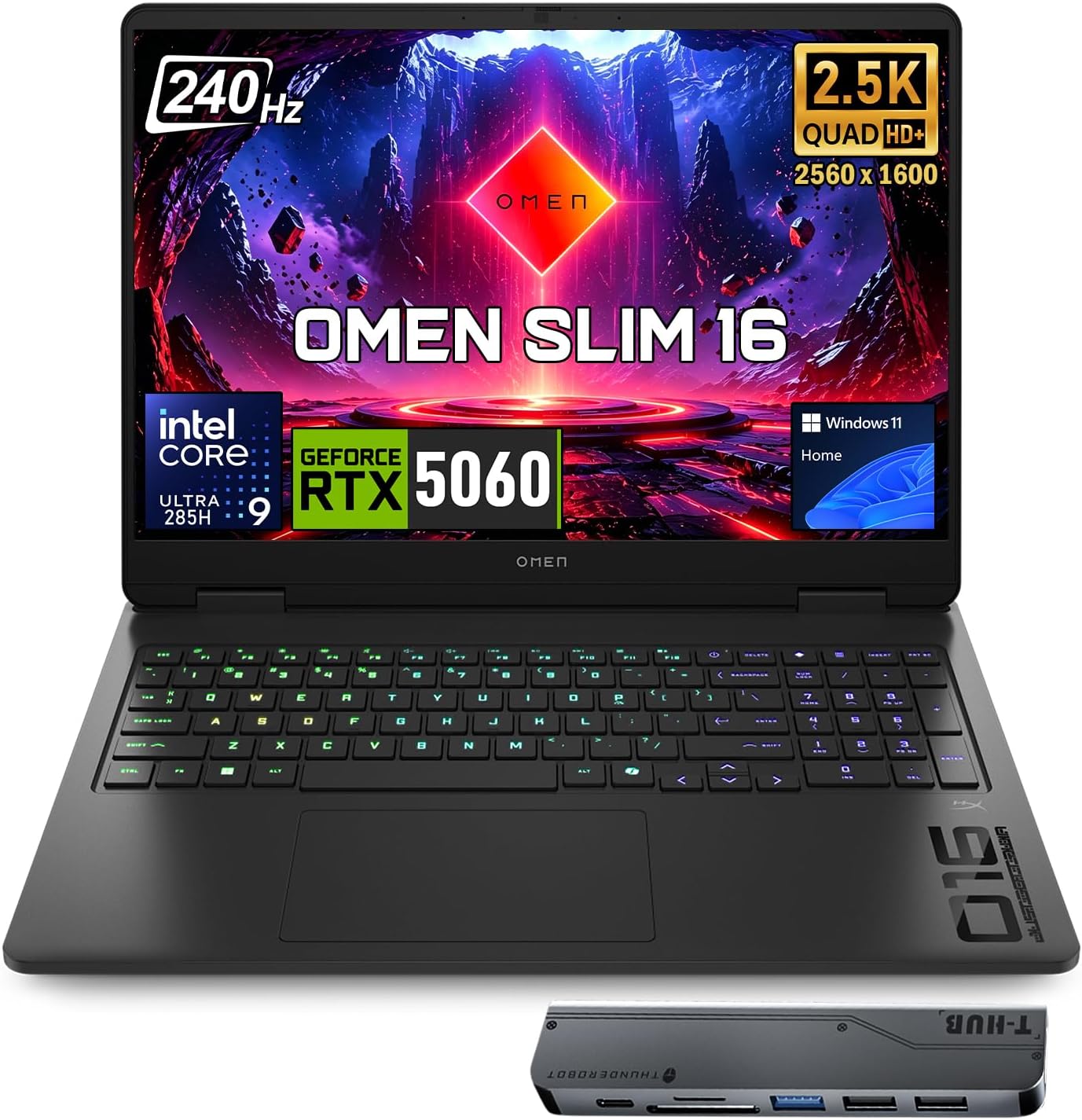 OMEN 16 Slim RTX 5060 Intel Ultra 9-285H 240Hz QHD+ RGB Gaming Laptop | 16" Anti-Glare, HyperX Audio, 16GB DDR5, 1TB SSD, 4-Zone RGB Backlit Keyboard, Wi-Fi 6E, Windows 11 Home, w/bundle