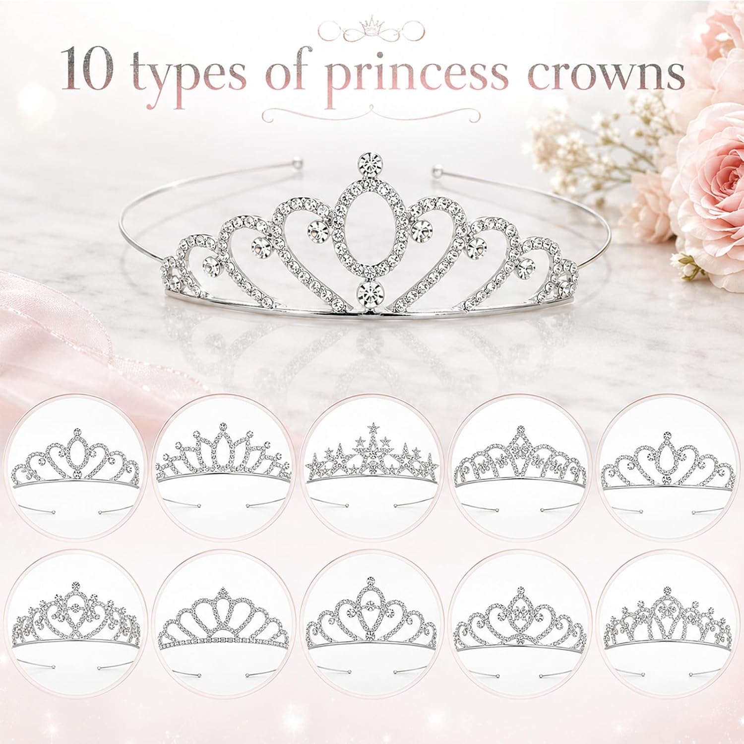 30 Pcs Tiaras Crown Headbands for Women, Sliver Rhinestone Princess Tiaras 10 Styles Birthday Crystal Tiara Crowns for Weddings, Parties, Halloween, Prom Costumes Supplies