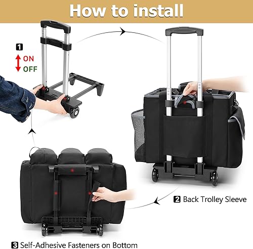 Miniatura 4 de Organizador de limpieza grande con carrito desmontable y correa para el hombro, bolsa de suministros de limpieza con asas y placas de soporte,