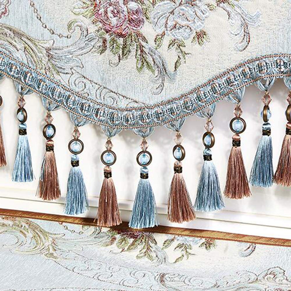 Set Di Coperture Per Pianoforte In Tessuto,lusso Europeo Chenille Jacquard Copertura Polvere Pianoforte Insieme Di 3 Con Nappe E Perline Di Cristallo Per Tastiera Sgabello In Alto Blu Rivestimento