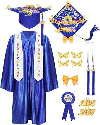 Meland Kindergarten Graduation Cap and Gown, Preschool Graduation Outfit with 2026 & 2027 Tassels, Sash,Badge for Kid Toddler