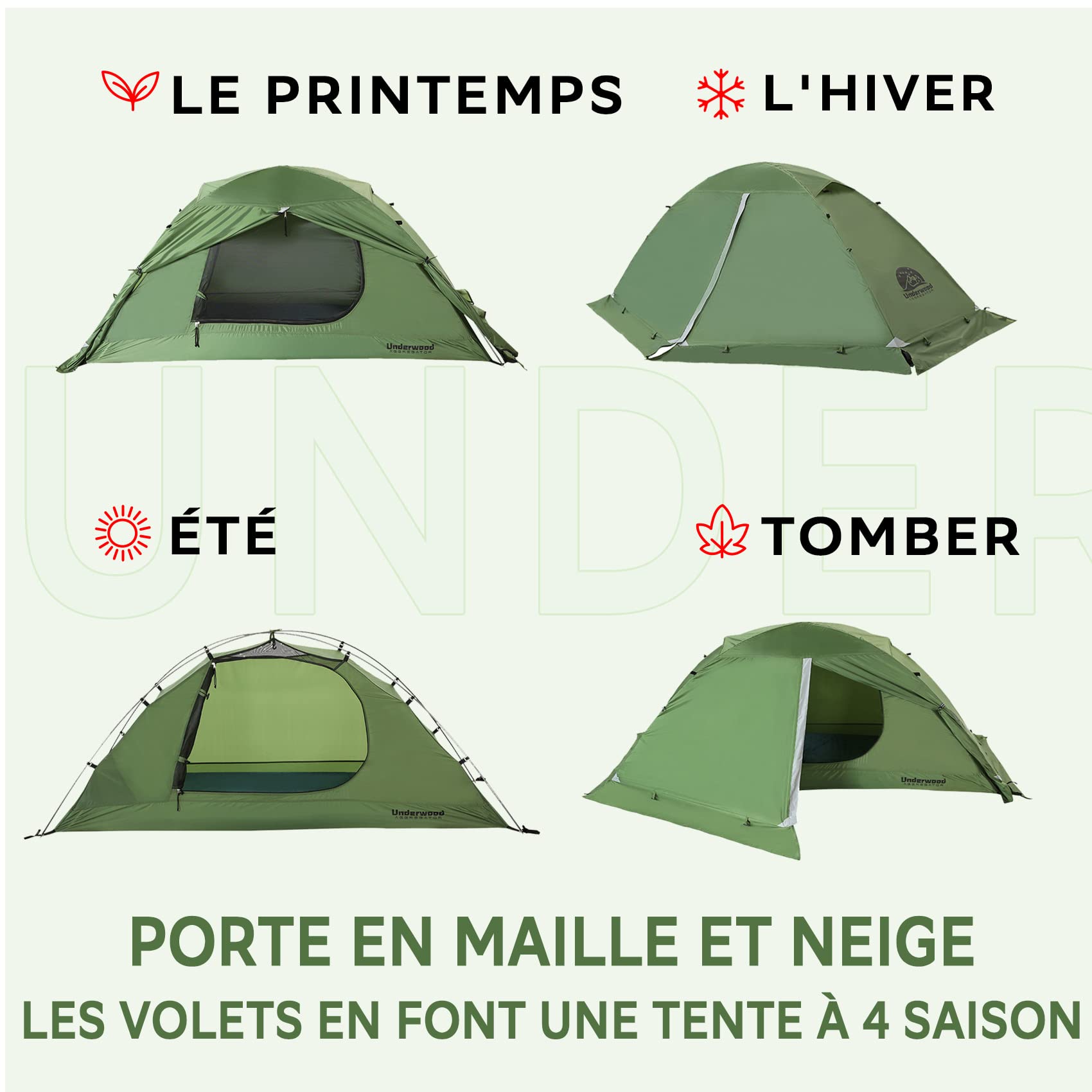 Tente 4 Saisons 1-2 Personnes, Imperméable UltraLégère Compacte pour Hiver | Montage Facile, Petit Format, Léger, Imperméable, Résiste au Vent et à la Neige, pour Randonnée Trekking Montagne Outdoor