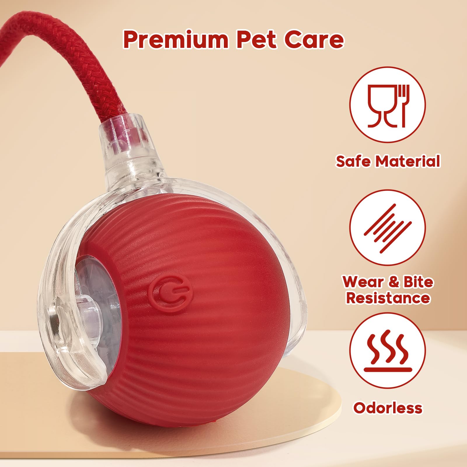 Interactive Dog & Cat Electric Active Toys, Smart Rolling Ball for Dogs & Cats, 360° Smart Automatic Rolling Pet Ball, Fast Moving Toy for Bored Indoor Kitty, Rechargeable(Red) - image 7