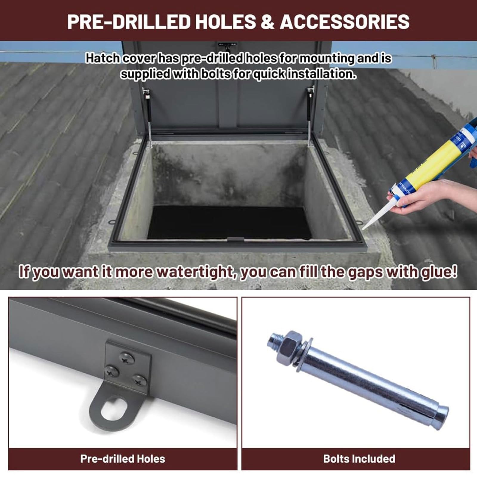 Luk dachowy, pokrywa luku dachowego z uchwytem typu przełącznika | Aluminiowa rama z blachy ocynkowanej, wytrzymałe drzwi na poddasze z hydraulicznym drążkiem(Black,Inner 80*80cm)
