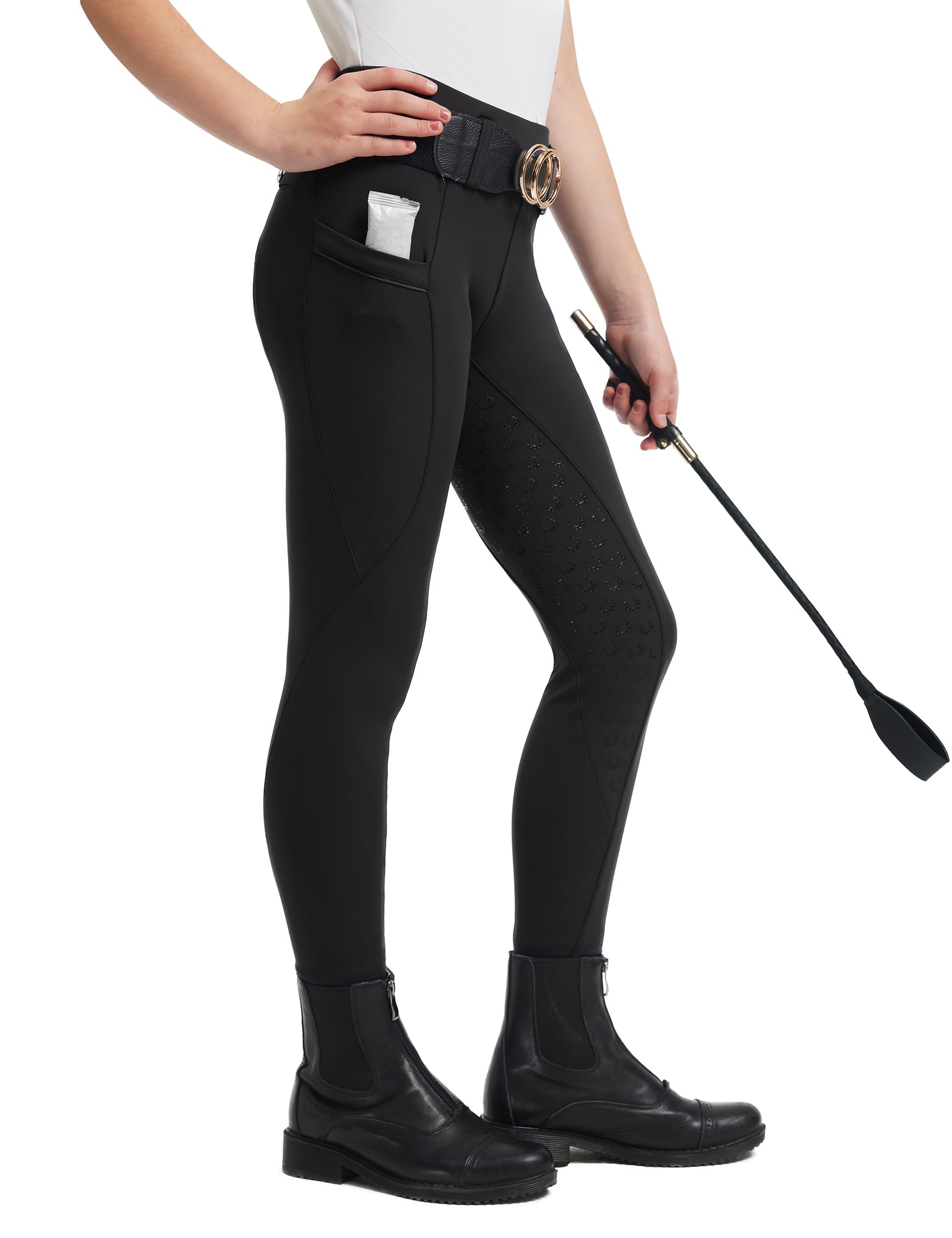 FitsT4 Sports Reithose Mädchen Kinder Silikon Vollbesatz Reitleggings Reiten Hosen Elastische Reiterhosen mit 2 Seitlichen Taschen und Gürtelschlaufen